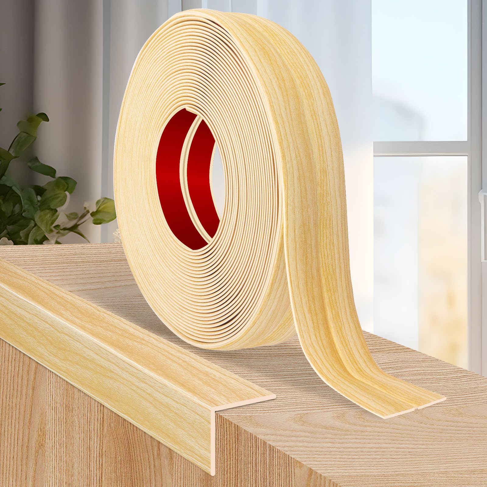 Flexible Moulding Trim Self Adhesive PVC Corner Trim Wall Corner Protectors Tile Edging Strip Wall Moulding for Ceiling Kitchen Worktop Edging (4cm×3m, Original Wood Grain) — image 1