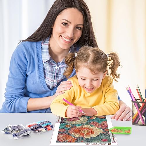 Miniatura 6 de RICUVED Arte de diamantes de flores, coloridos kits de arte de diamantes para adultos, arte de gemas de diamantes 5D, taladro redondo completo de