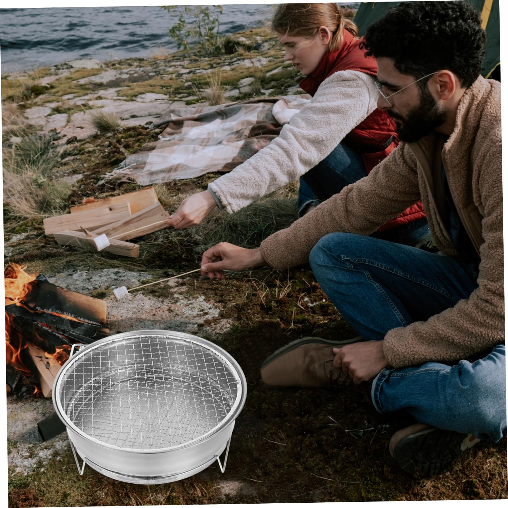 Grillmatte, 1 Set Holzkohlegrill, silberfarben, 28 x 10,7 cm