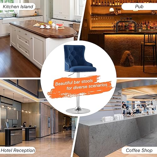 Miniatura 48 de ABET Juego de 2 taburetes de bar, taburetes de altura de mostrador con reposapiés, silla giratoria ajustable de terciopelo para isla de cocina con