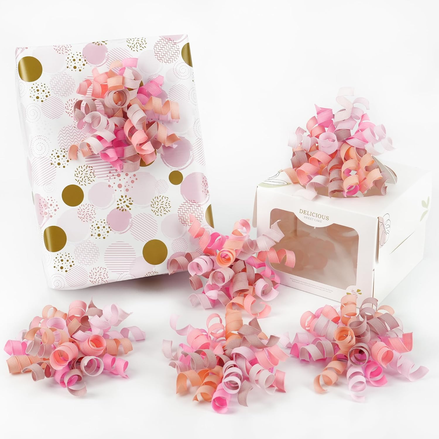 HUIHUANG Dusty Pink & Rose Bows for Gift Wrapping, Self-Adhesive Curly Ribbons for Presents, Wine Bottles, Treat Bags, Birthday & Wedding Favors - 6 Counts