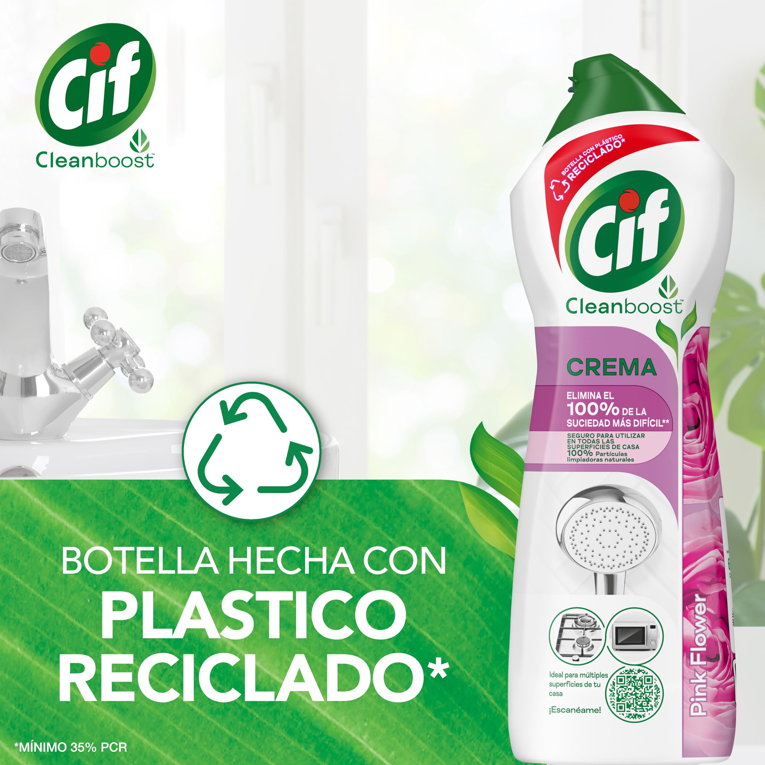 CIF Crema Limpiadora Rosa | Potente Limpiador de Superficies Multiusos Baño y Cocina | Con Fórmula Partículas de Limpieza 100% Naturales | Elimina el 100% de la Suciedad más Dificil. 650 ml.