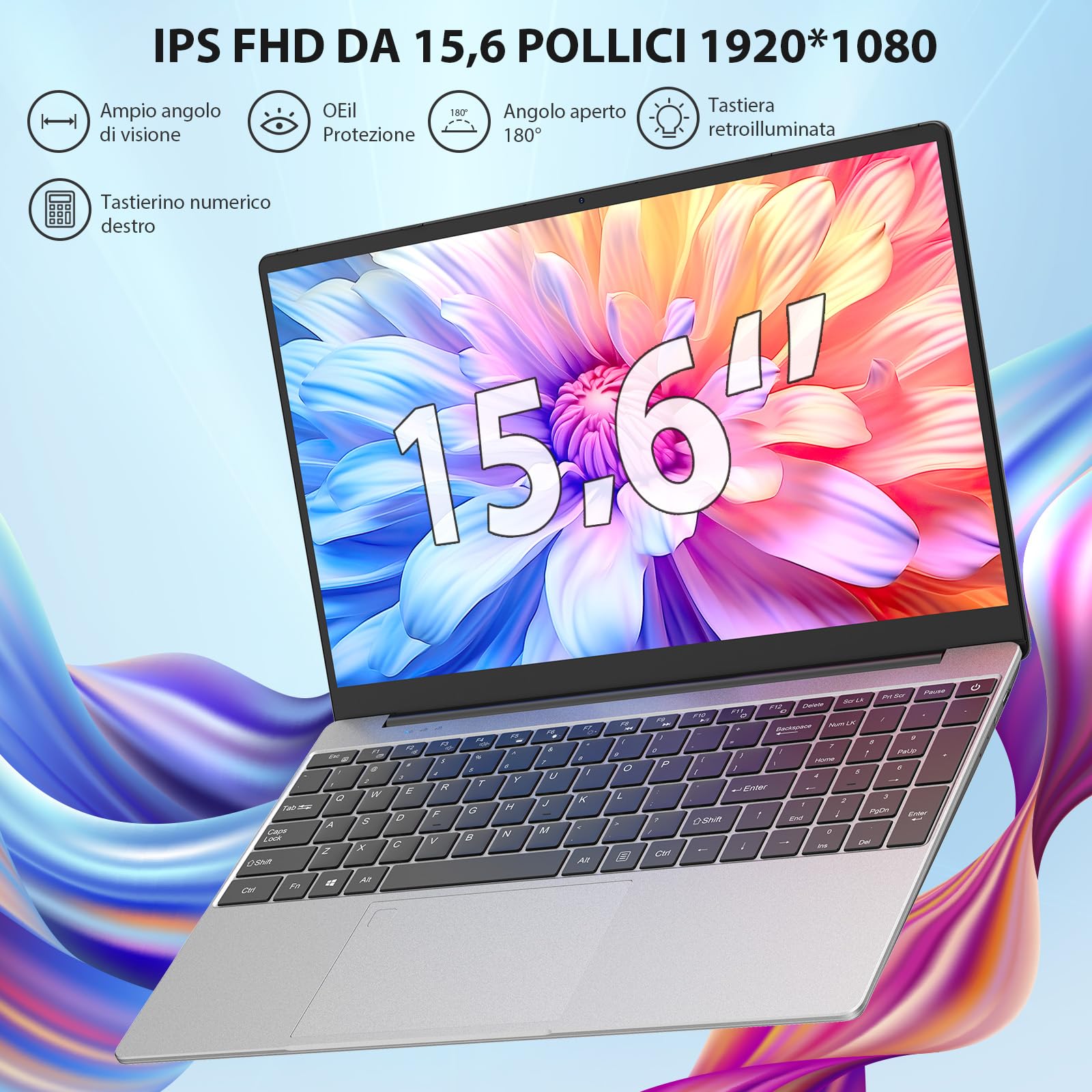 PC Portatile Notebook, Display FHD da 15,6", 16GB DDR4 RAM 512GB SSD, CPU In-tel N95(fino a 3,4 GHz), Computer Portatile con 1920*1080 IPS, Laptop 5G WiFi, BT5.0, USB 3.0, Mini HDMI, incluso Mouse