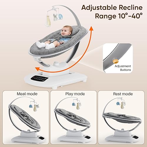 Miniatura 3 de AMKE Columpio eléctrico de lujo para bebés, motor dual silencioso de 45 dB, 5 movimientos de oscilación, marco de aluminio, 3 posiciones