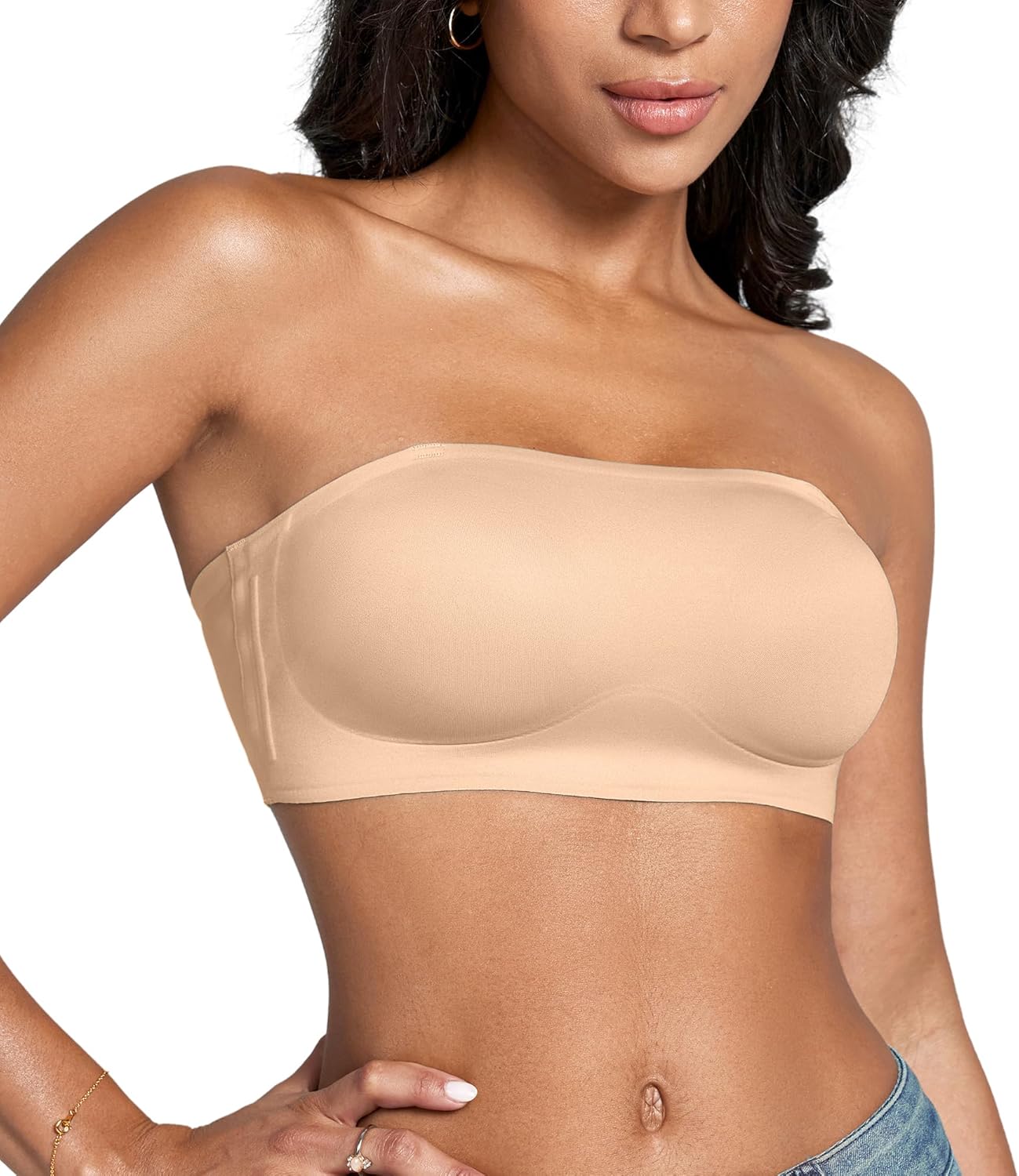 DEANGELMON Strapless Bra for Women Non-Slip Silicone Bandeau Bra Wireless Clear Straps Comfy Tube Top Bralette
