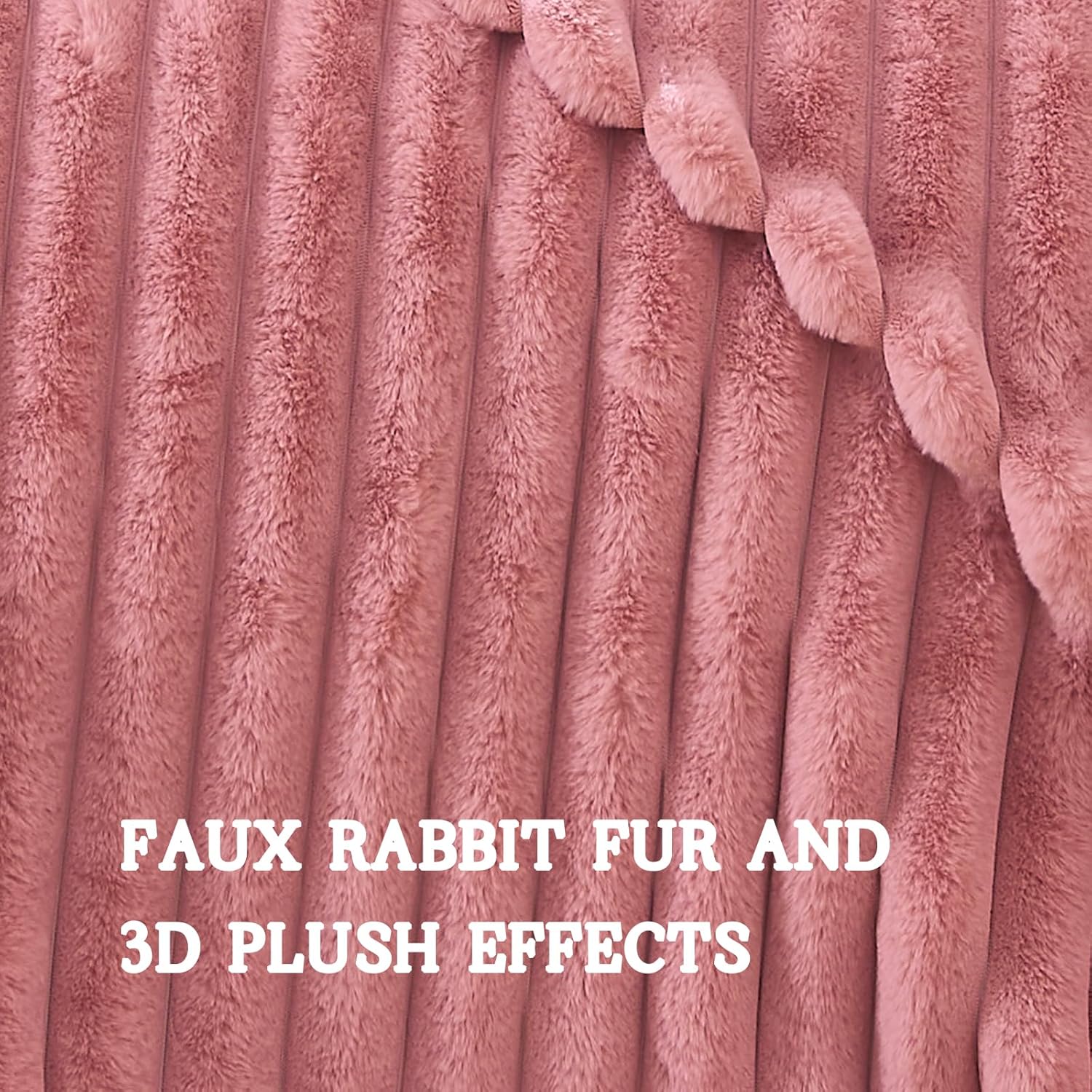 Lotus Karen Faux Fur Twin Blanket for Couch, Cozy Soft Fluffy Fuzzy Pink Blanket, Striped Warm Thick Furry Plush Shaggy Small Blankets for Women, 60x80 Inches - Image 5