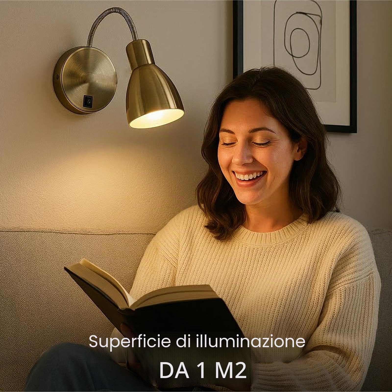 Lampada da parete per interni – Lampada da lettura LED con corpo bianco e cavo – Lampada da parete per casa e ufficio