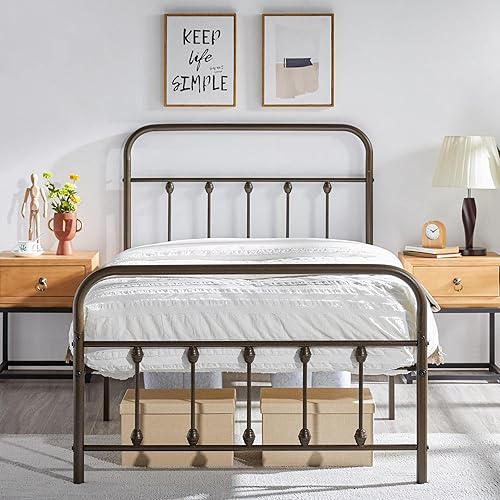 Miniatura 28 de Yaheetech - Base de cama metálica clásica con somier, cabecera y estribo de estilo victoriano, almacenamiento debajo de la cama, no necesita somier,