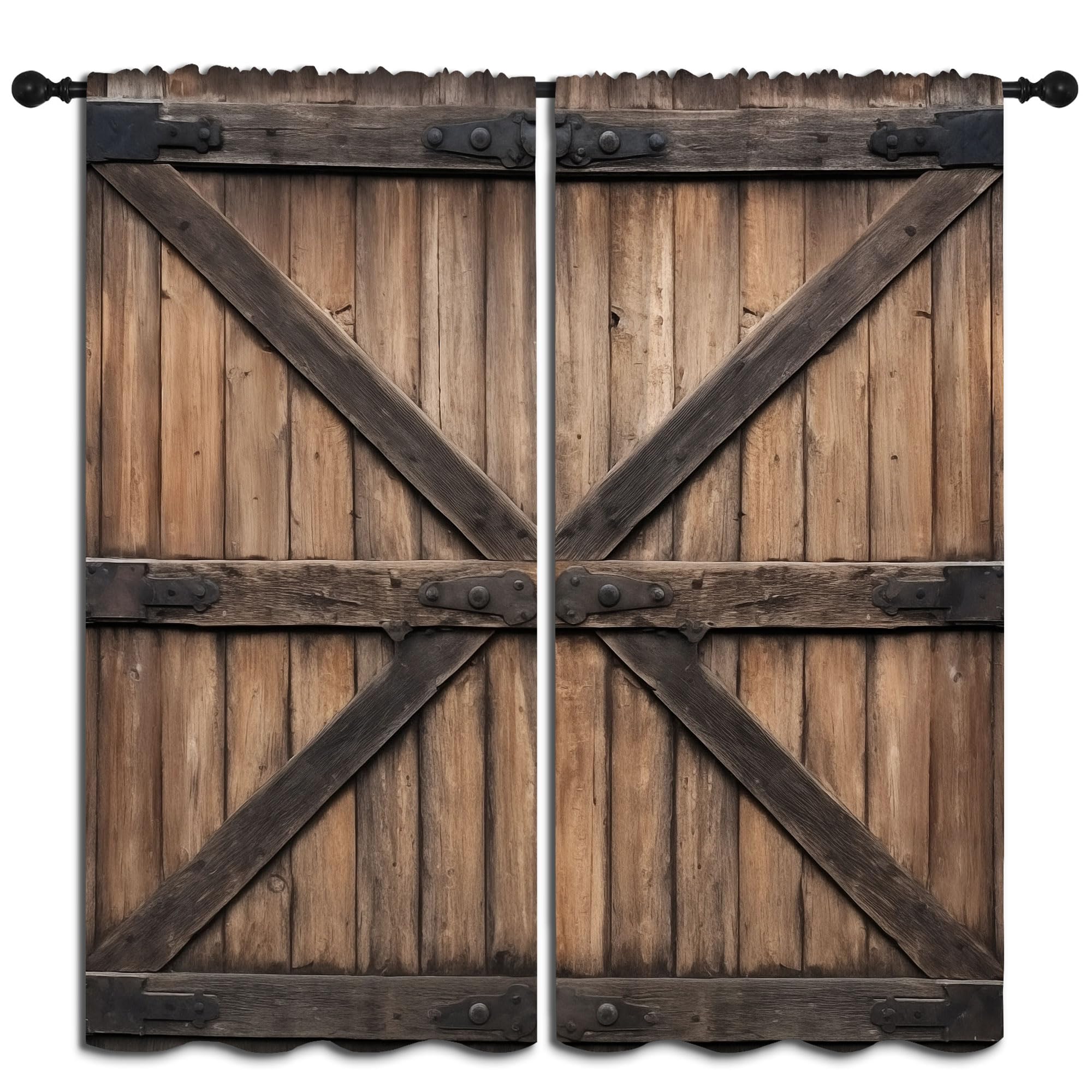 PYMATYTN Barn Wooden Door Blackout Curtains for Boys Girl Bedroom Decor,Rustic Vintage Farmhouse Door Thermal Insulated Rod Pocket Drapes Darkening