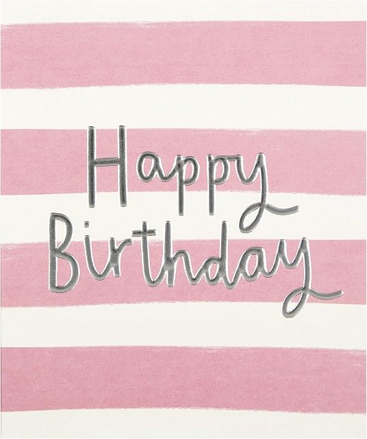 Hallmark Studio Birthday Card - Contemporary Pink & White Striped Design