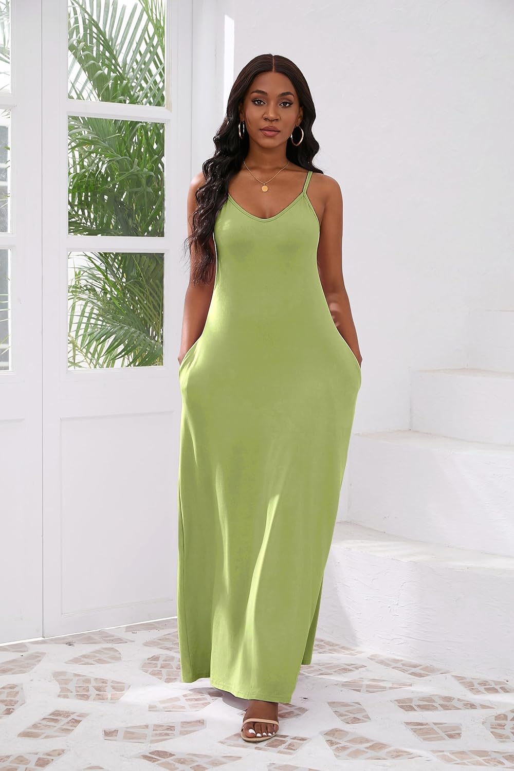 vunahzma Womens Casual Fashion Sleeveless Plus Size Loose Long Sexy Maxi Dress with Pockets - Image 3