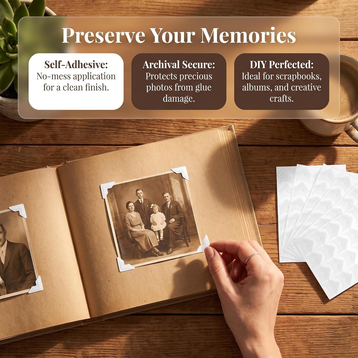 Toddmomy 480pcs Photo Corners Self Adhesive - Scrapbooking Picture Mounting Sticker, White Triangular Tape for DIY Scrapbook Album Memory Books Postcard White