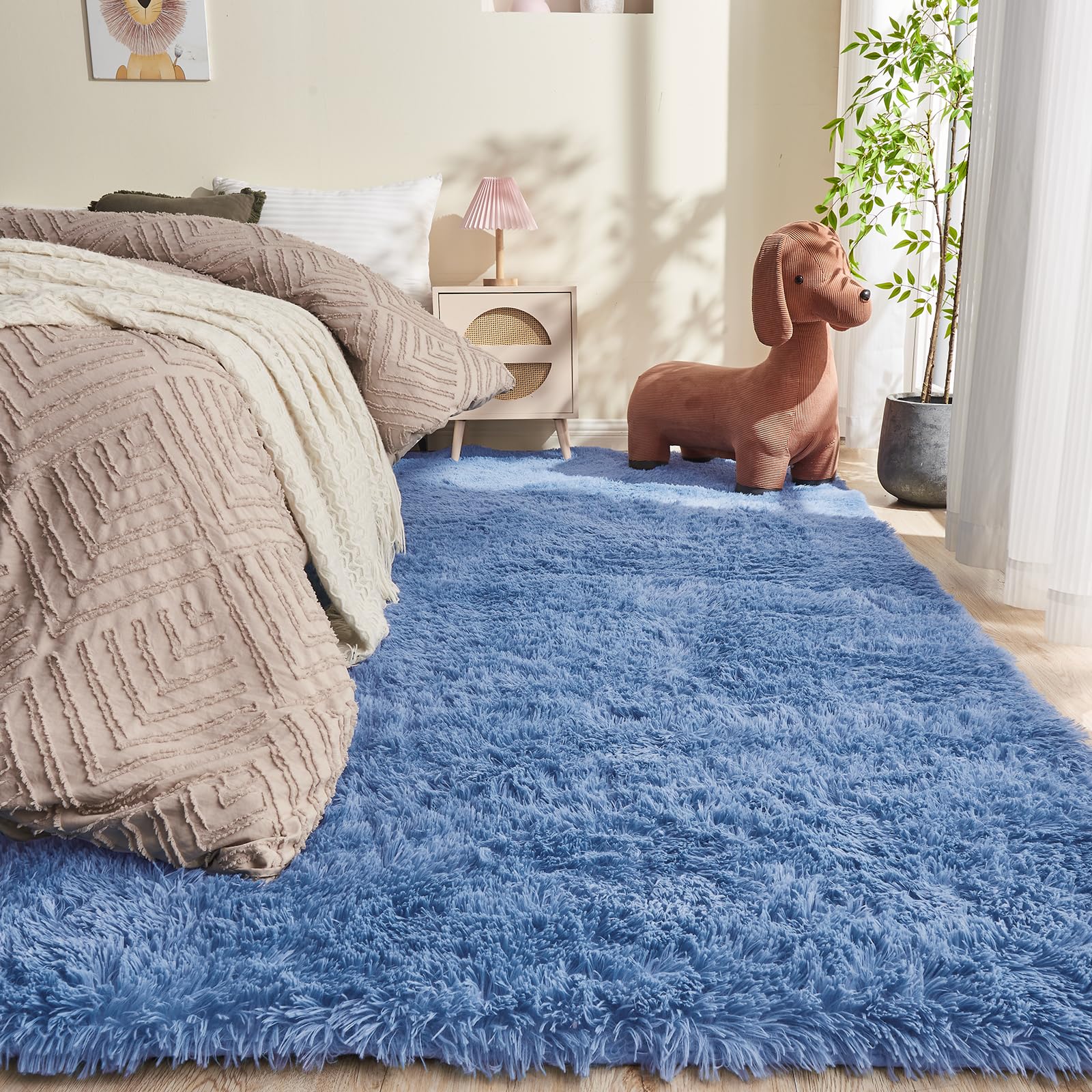 OPPODREAM 8x10 Blue Rugs for Bedroom, Ultra-Soft Fluffy Area Rugs for Living Room, 8 x 10 Shag Carpet for Nursery, Kids, Girl, Boy, Baby, Plush, Fuzzy, Shaggy, Cute Home Decor