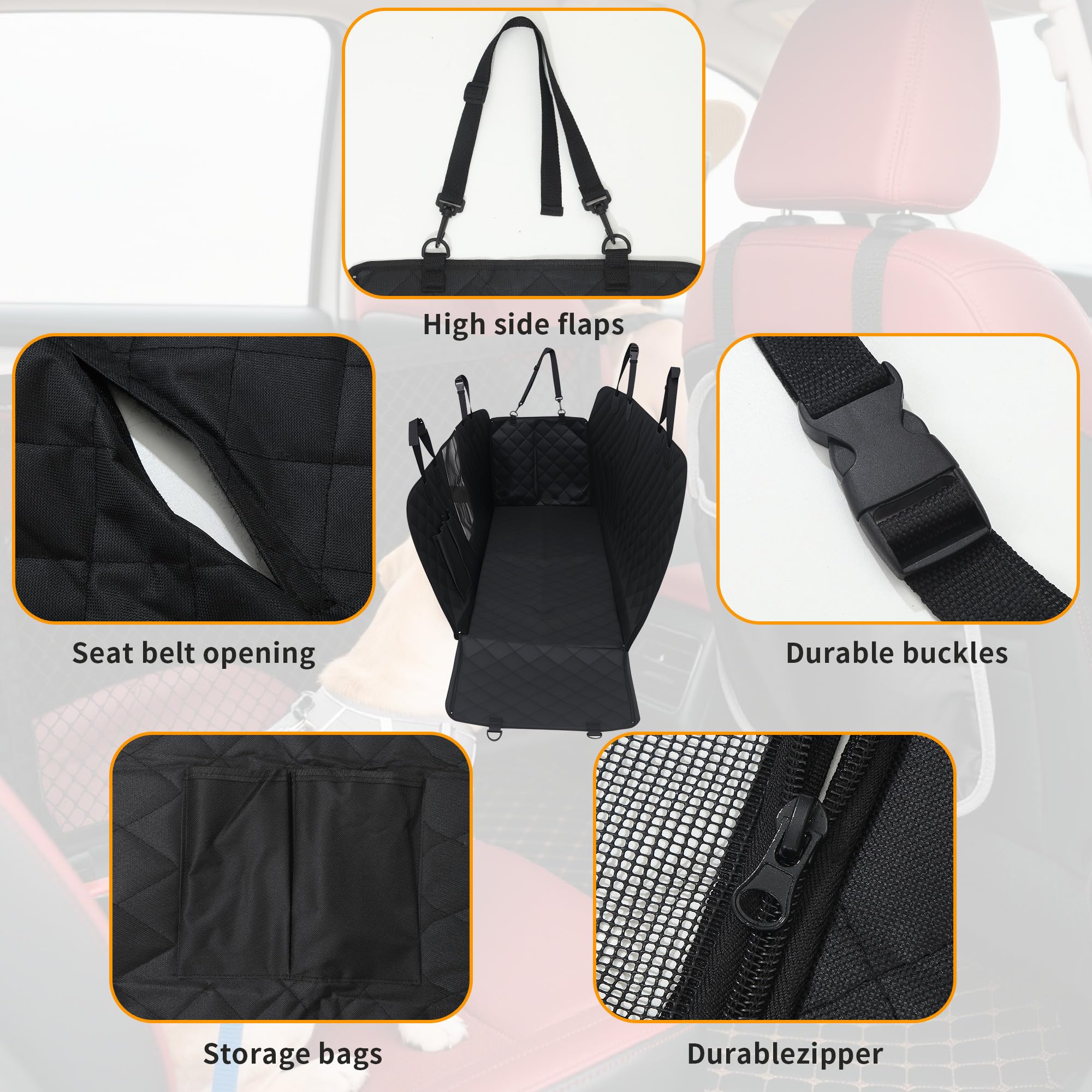 Coprisedile Auto Per Cani, Impermeabile e antiscivolo, Telo Macchina Per Cani,Telo Auto Per Cani con protezione laterale e finestra trasparente, Adatta per SUV, berline e furgoni - 137x147 cm