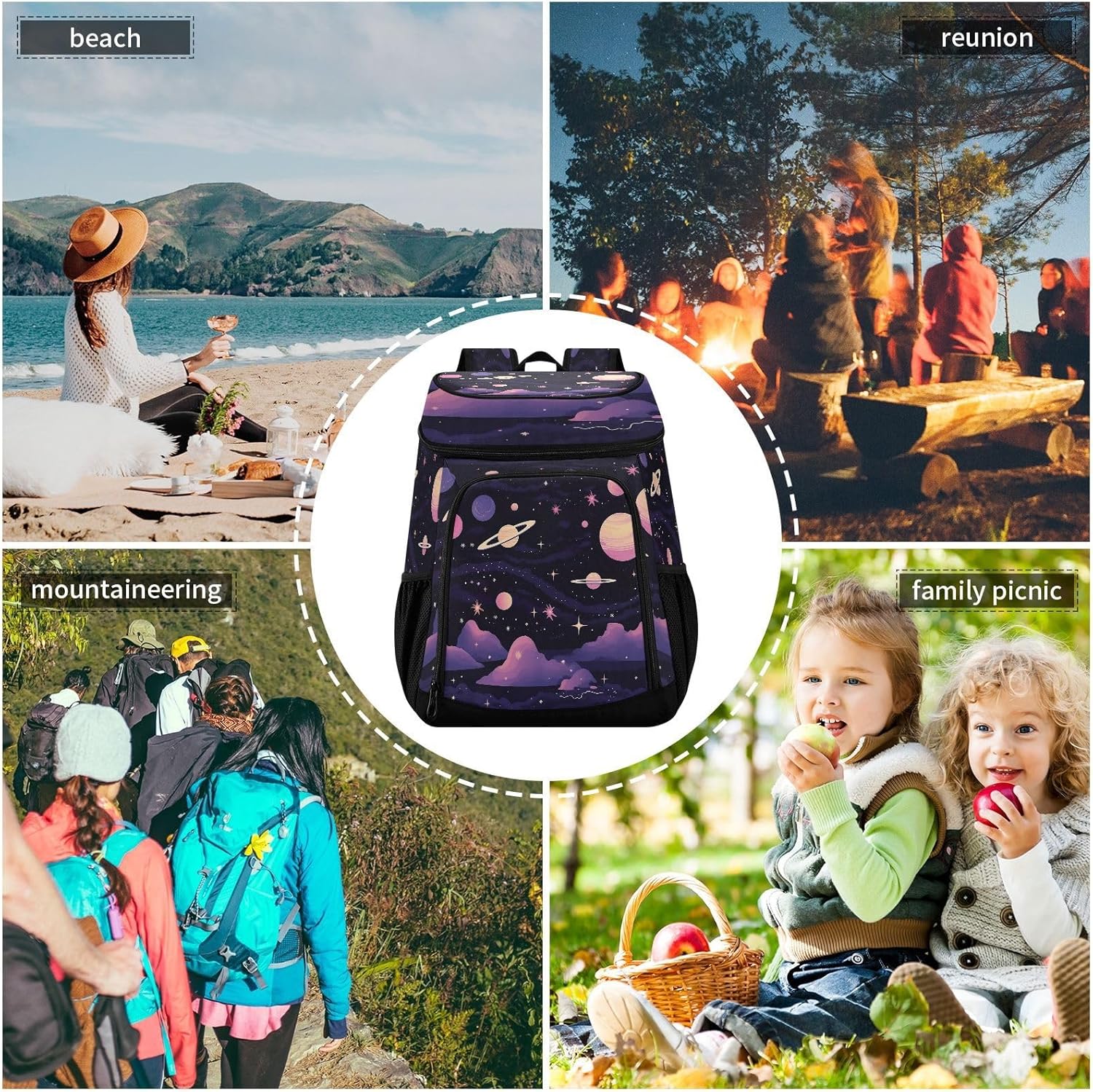 Astronomy Illustration Design (3) Cooler Backpack 36 Cans Leakproof Waterproof Backpack Cooler Bag Beach Accessories Travel Camping Fishing Backpack for Women Men