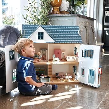 Tender Leaf Toys - Dovetail House - Large Luxury 27.36 Tall 3 Story Doll House with 6 Rooms - Gender-Neutral Dollhouse - Encourage Creative and Imaginative Fun Play for Children - Age 3+