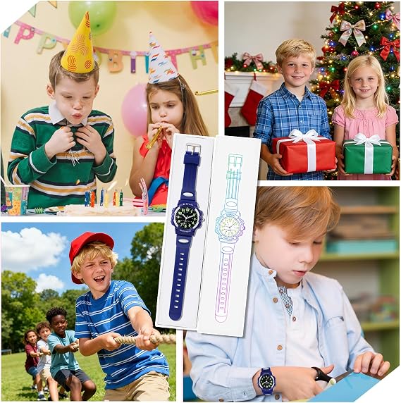 DTKID Kids Watches for Boys and Girls, 7 Colour Lights Waterproof Outdoor Sports Boys Watch, Analogue Quartz Childrens Watch with Soft Strap Watches for Kids Ages 5-16