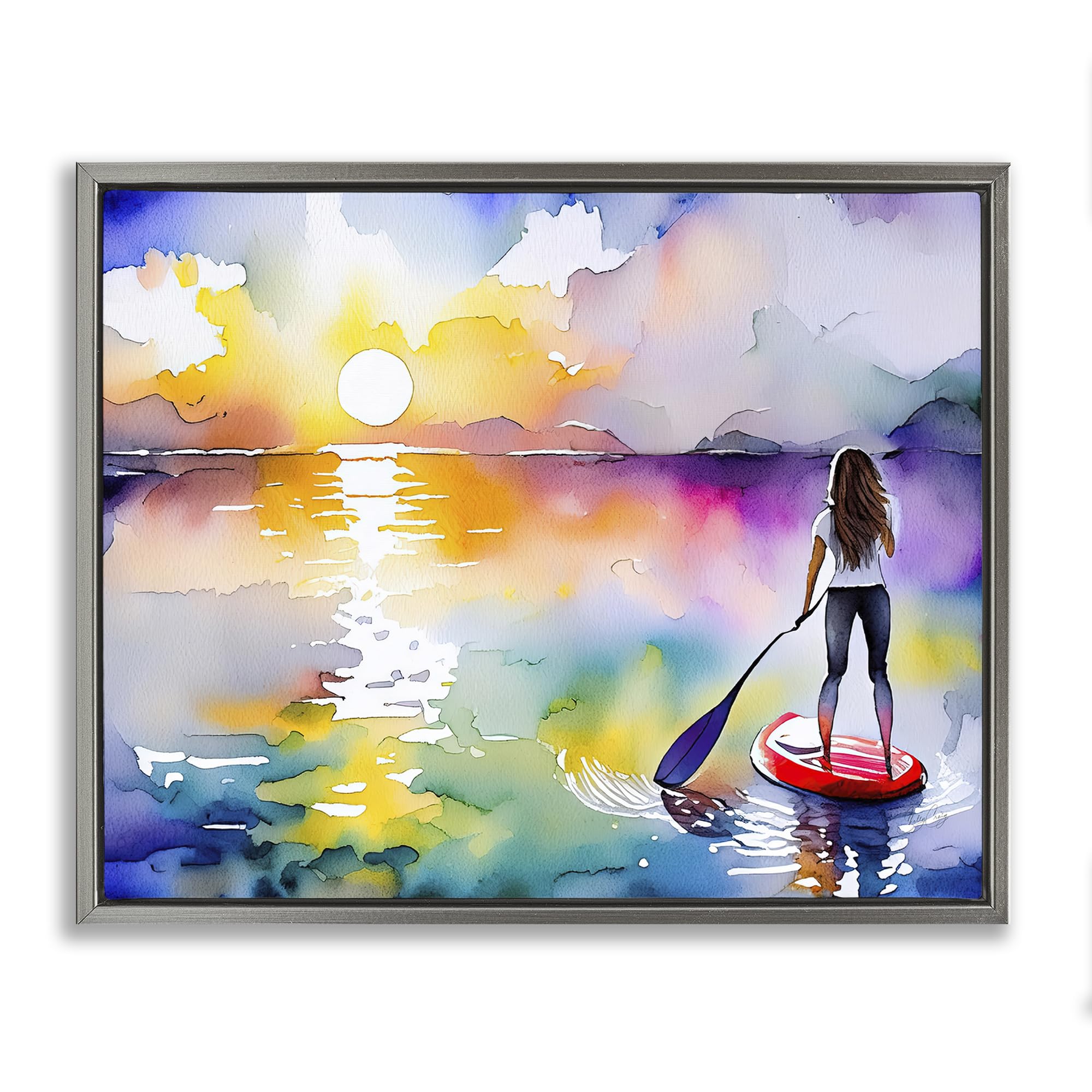 Stupell Industries Luster Gray (Matte) Sunset Paddle Drift Coastal Serenity, 16 X 20 Inch Canvas In Floater Frame