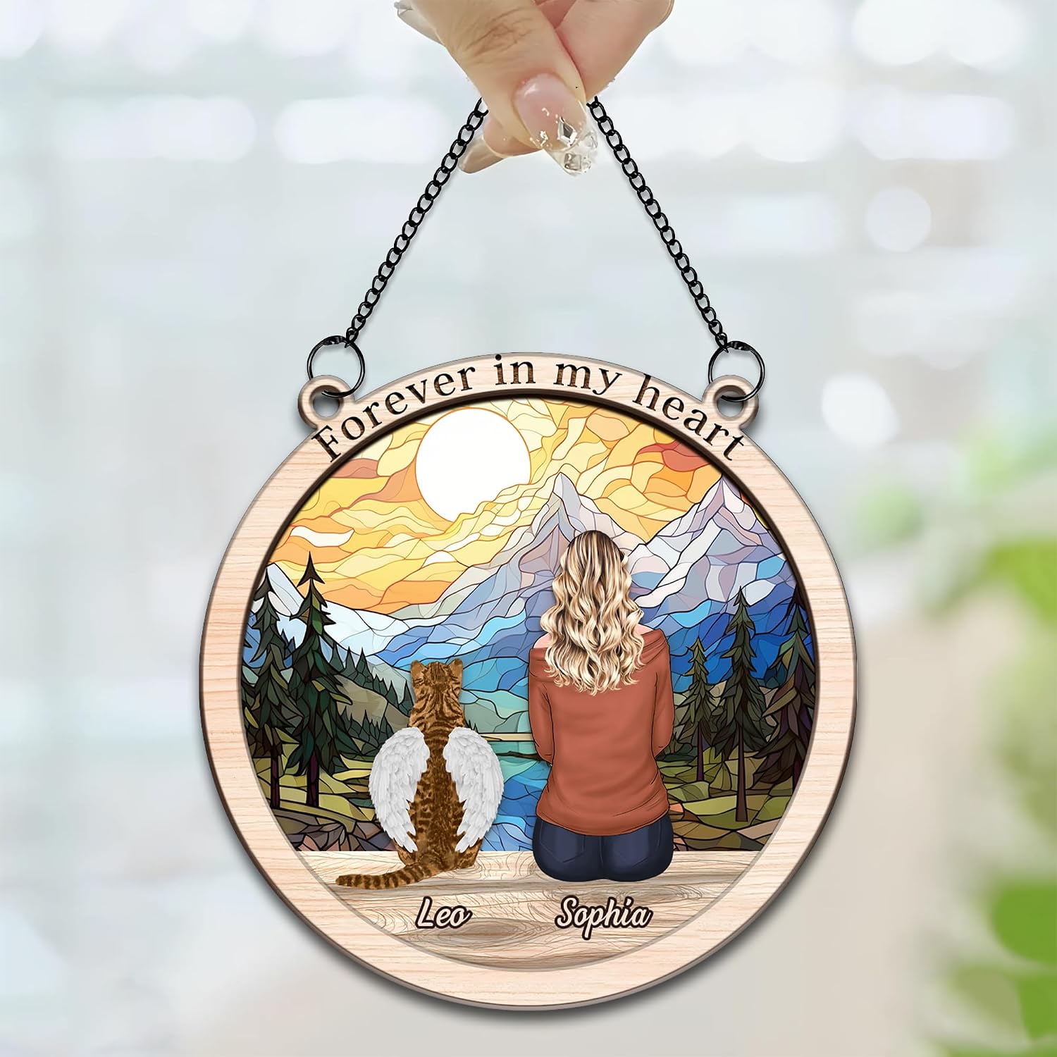Hyturtle Personalized Cat Memorial Suncatcher - Loss of Cat Sympathy Gift - Pet Loss Gift for Lover - Cat Passing Away Gift - Hanging Indoor Window Decor - Custom Suncatcher Ornament 8'' Decoration