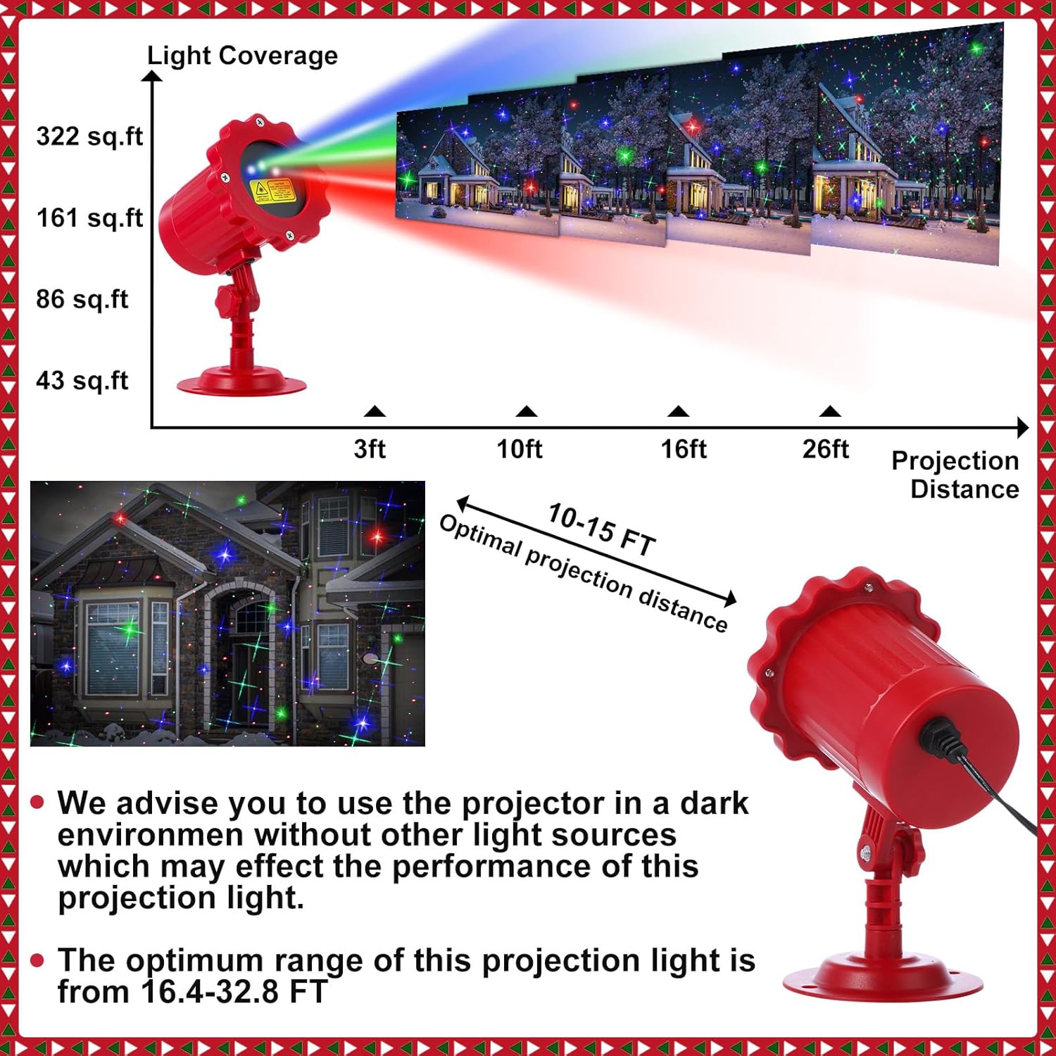 Treela Red Laser LED Light Projector Outdoor Star Projection LED Projector with Remote Waterproof Decorative Light for Garden Yard Party(Red Green Blue Color,Cross Stars)
