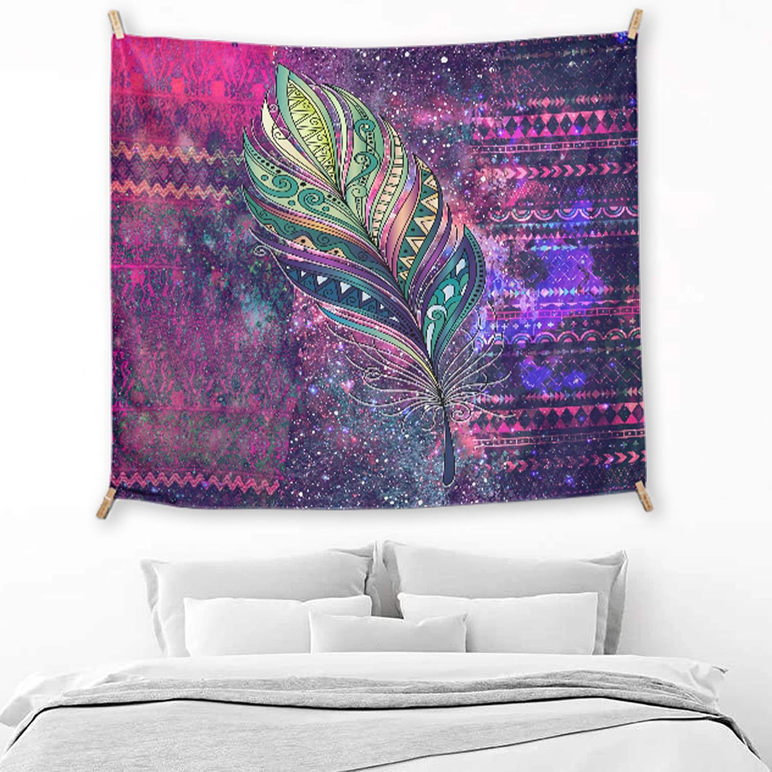 Yes We Vibe Wall Tapestry + Wall Hanging for Bedroom & Boho Home Decor - Colorful Feather Design - Large 67.3 X 58.3 Inches (171cm X 148cm)