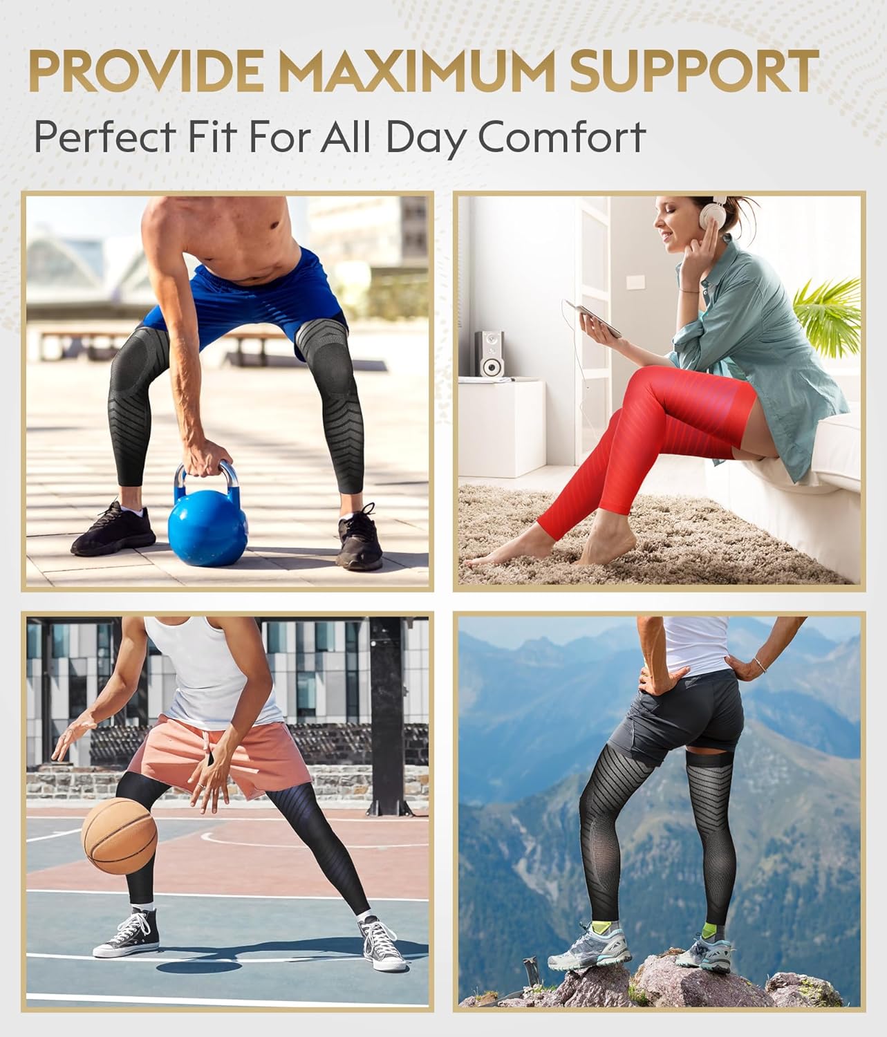 MGANG Full Leg Compression Sleeves for Men & Women, Thigh High 20-30mmHg Graduated Compression Stockings for Thigh Calf Knee Support, Pain, Swelling, Varicose Veins, Running, Sports, 1 Pair, Red XXL - Image 5