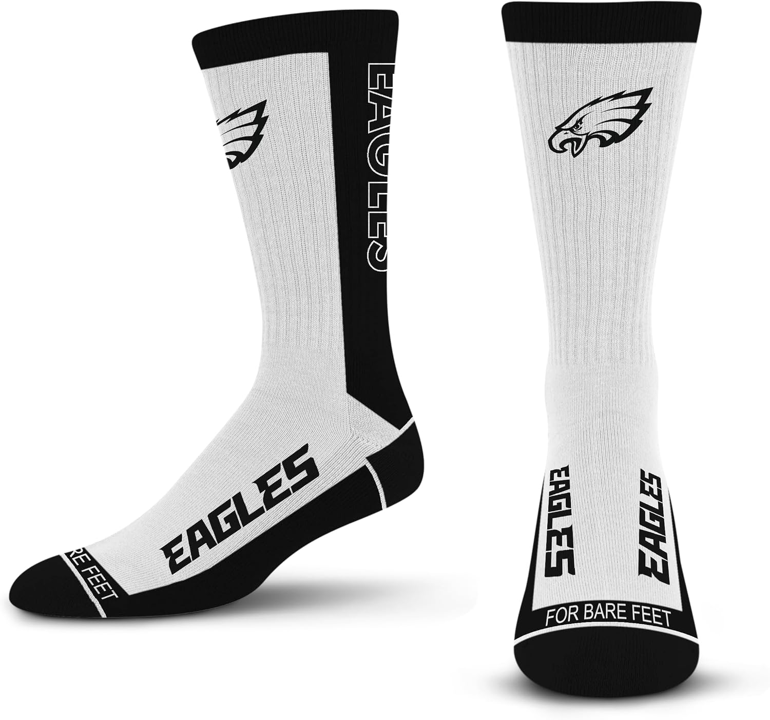 For Bare Feet NFL MVP Crew Sock Black and White Large