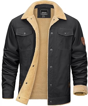 KEFITEVD Mens Winter Fleece Jacket Sherpa Lined Cargo Jackets Casual Trucker Coat Work Winter Thick Warm Coat