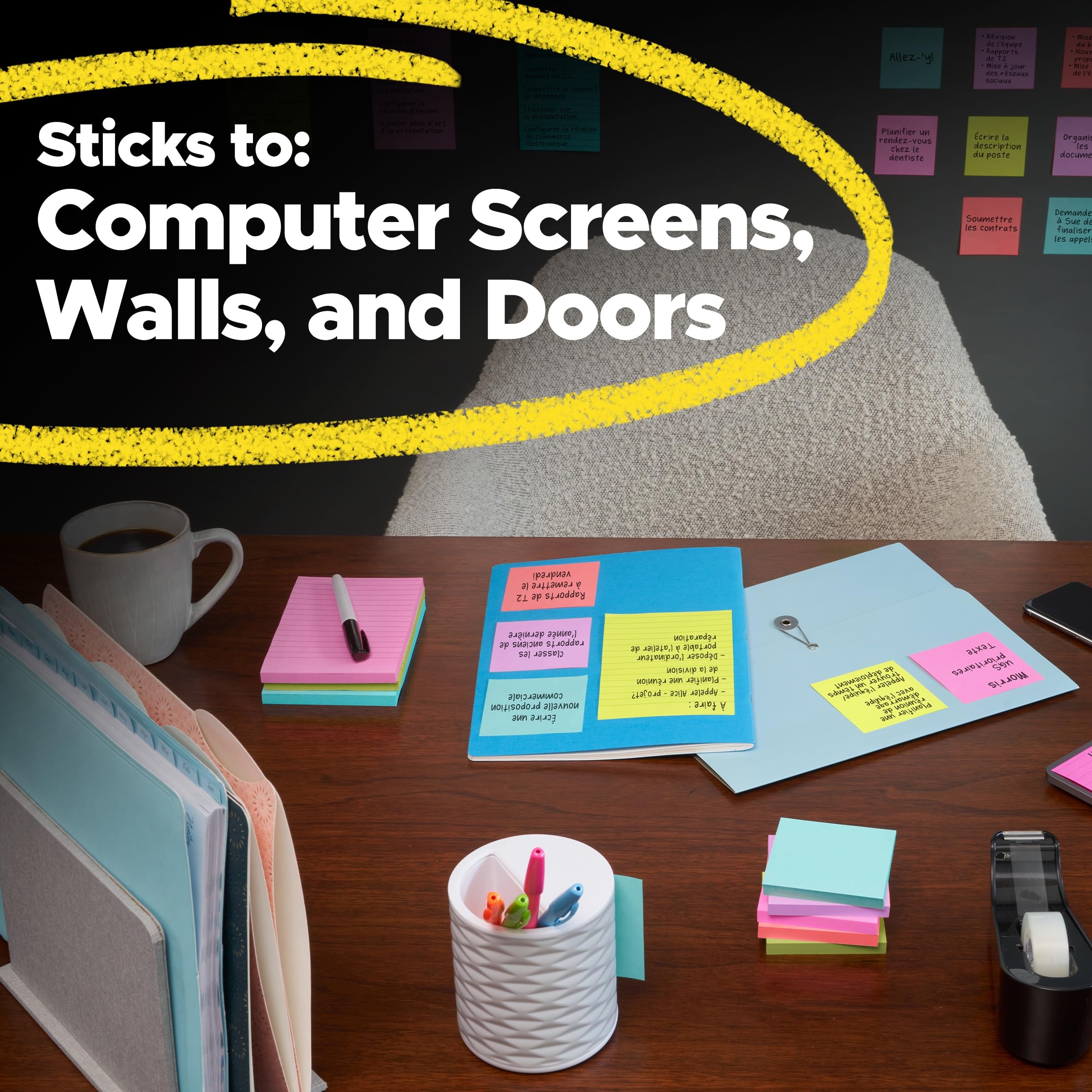 Post-it Super Sticky Notes, 12 blocchetti di foglietti adesivi, 7,6 x 7,6 cm, materiale scolastico, prodotti per ufficio, foglietti adesivi per superfici verticali, monitor, pareti e finestre, giallo