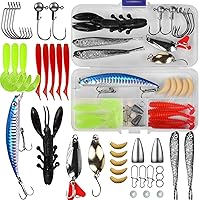 VOOGLASS 38pc Fishing Lures Kit for Bass Trout Salmon - Lifelike Shrimp Worm Spoon Crankbait Jigs in Portable Tackle Box