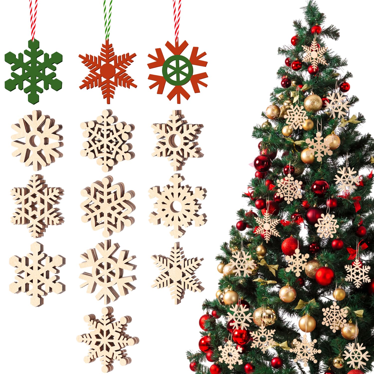 Pack De 36 Adornos Navideños De Madera Para Pintar - Copos De Nieve Calados, Con Cuerda, Para Decorar El Árbol Y La Casa