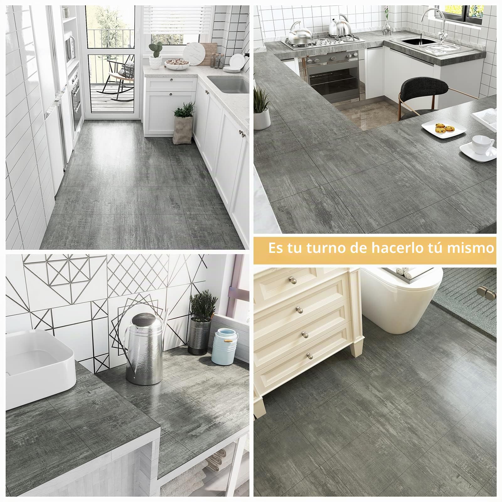 VEELIKE Papel Adhesivo para Suelo Cemento Suelo Vinilo Autoadhesivo para Cocina Suelo PVC Decorativo Hogar Papel Adhesivo Suelo Baño Papel Pintado Suelo Vinilo Dormitorio Salon 30cm x 30cm 24 Piezas
