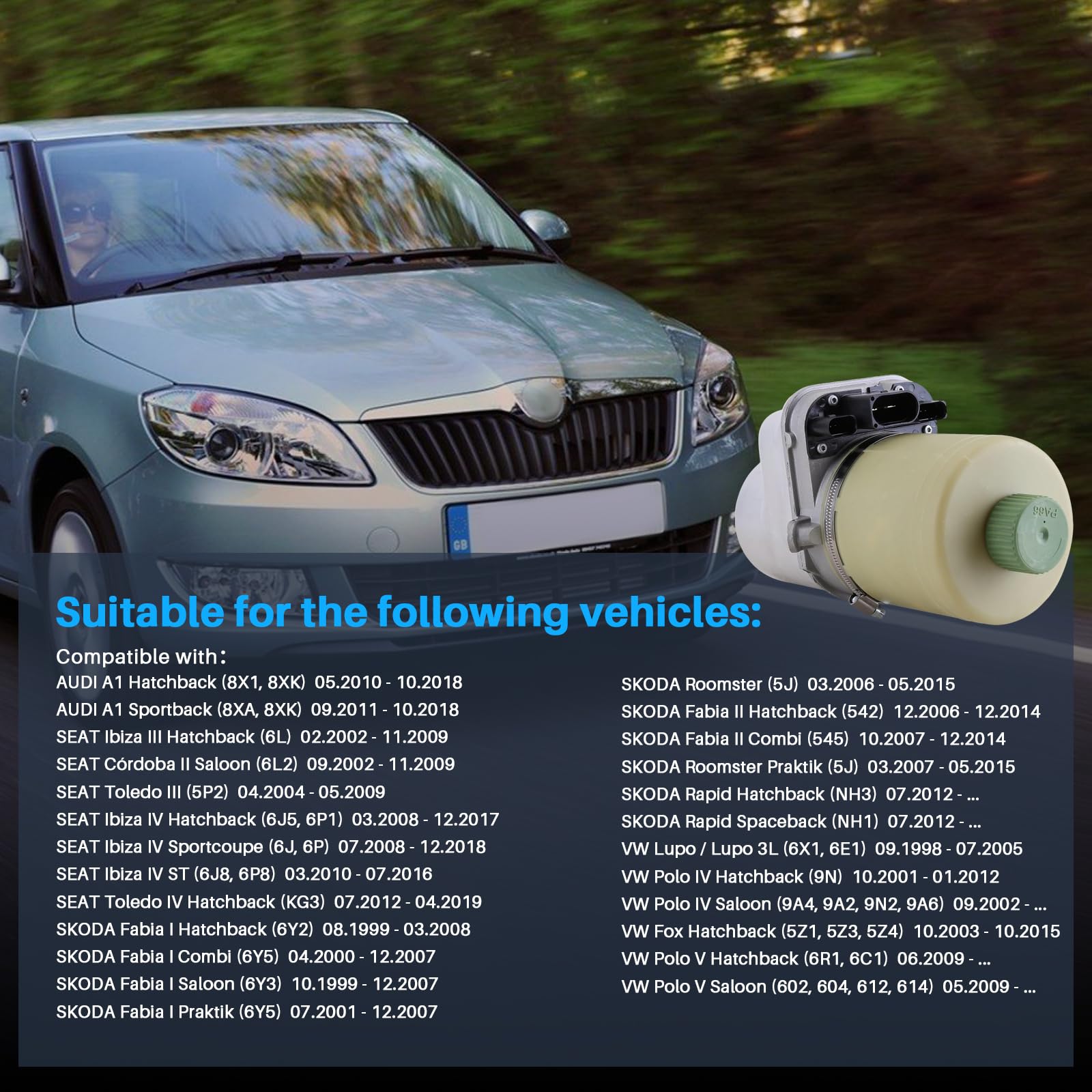 Pompa Servosterzo Compatibile A1 8X1 8XK 8XA 8XF Polo IV V Fabia 6Y2 LUPO I 6X1 6E1 1.0 1.2 1.4 TDI, ricambio per 6Q0423156AB