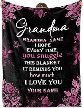 Custom Grandma Blanket, Personalized Grandma Blanket from Grandkids, Grandma Blanket Birthday Gifts for Grandma, Gifts for Women Roses Super Soft Flannel Warm Throw Blanket for Couch Bed