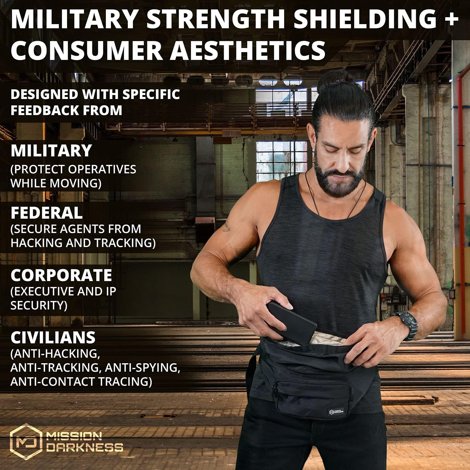 Mission Darkness FreeRoam Faraday Belt Bag // Fanny Pack Travel Sling with RF/EMF Shielding Liner. Signal Blocking Anti-tracking Data Privacy Mobile Device Security. Fits Cell Phones + Accessories - Image 4