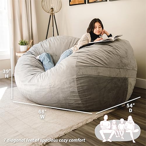Miniatura 409 de Big Joe Wild Things Foam Filled Animal Bean Bag Chair with Removable Cover, Francesca Feline Snugglepuff, Soft Faux Fur, 3 feet Big
