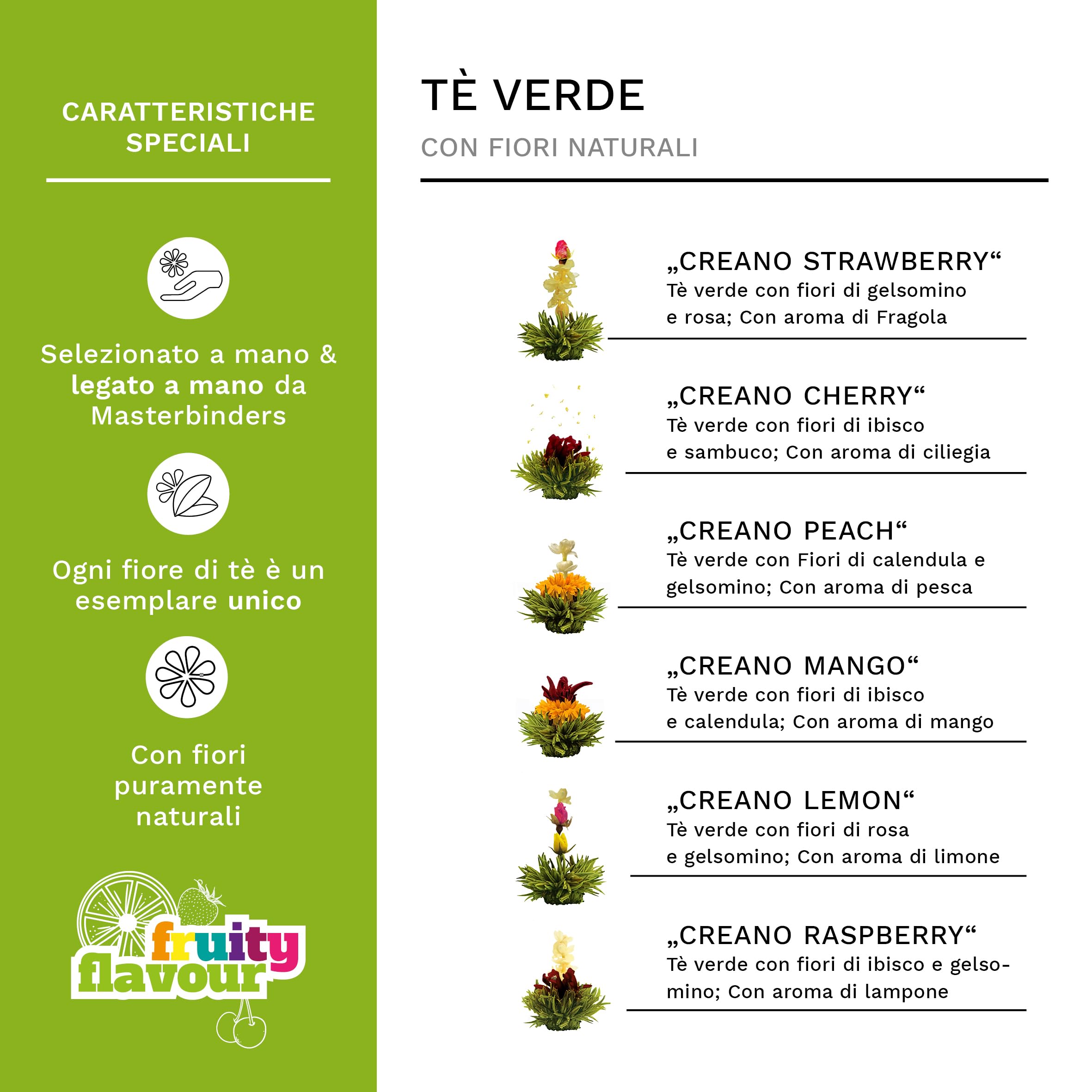 Set regalo di fiori di tè - tè verde - in una nobile scatola magnetica con finestra e goffratura argento 18 x Tè verde