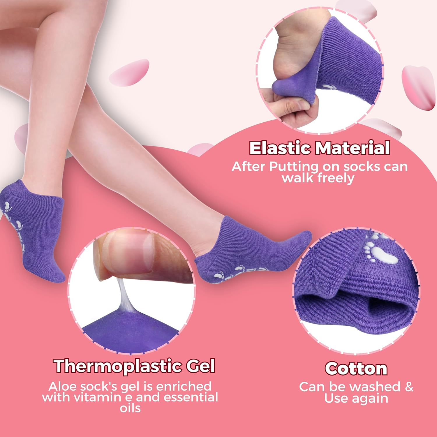 Moisturizing Socks for Dry Cracked Feet Women and Men Hydrating Gel Spa Sock Foot Moisturizer During Overnight… (2 Pairs (Purple))
