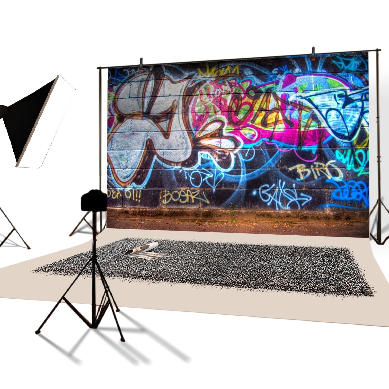 YongFoto 3,5x2,5m Vinyl Toile de Fond Mur de Graffiti Urbain Rue Abstrait Art La Peinture Fond Décors Studio Photo Portrait Enfant Video Fete Mariage Photobooth Photographie Accesorios