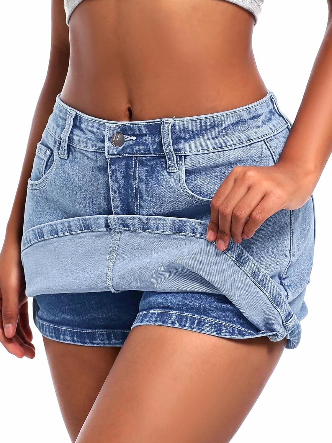 ELLEVEN High Stretchy Mini Skort Skirt for Women,Low Waist Denim Skort Shorts with Pockets - Image 4