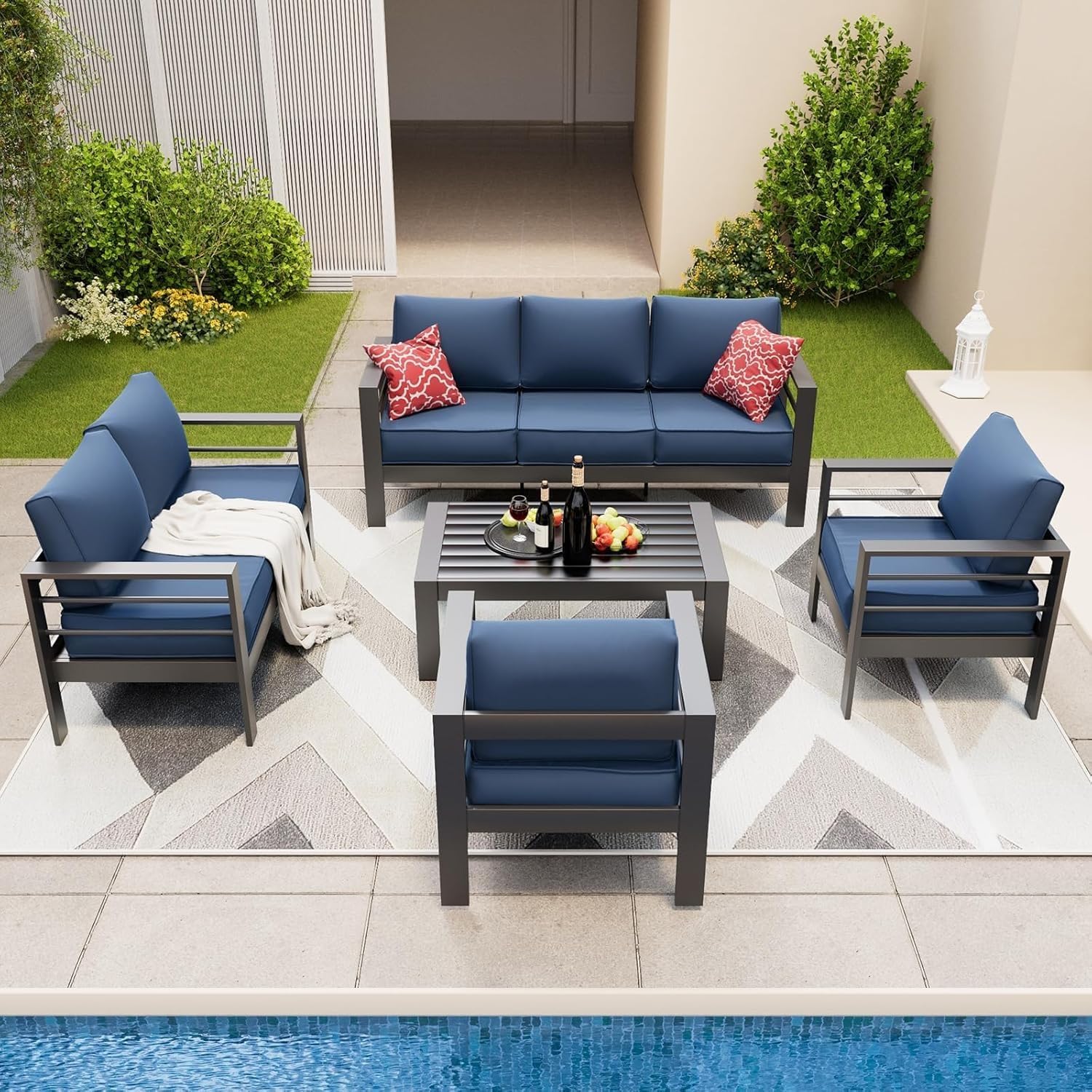 Aluminum Patio Furniture Set 8 Pieces Modern Patio Conversation Sets Sectional Metal Sofa with Coffee Table for Backyard Porch Balcony Poolside(Gray)