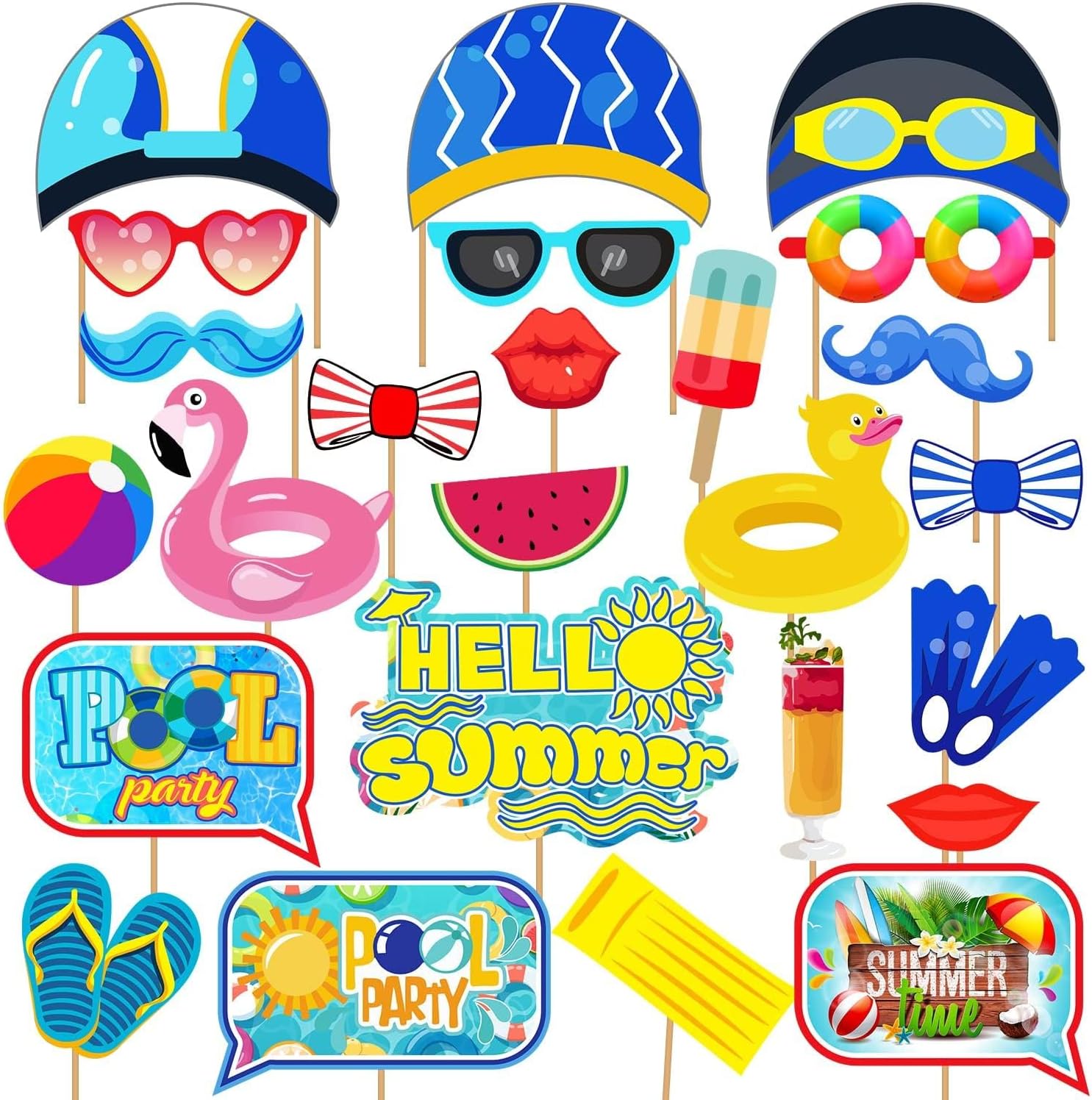 Pool Party Photo Props - 25Pcs Pool Party Decorations Items with Photo Booth Props by Indian Collectible