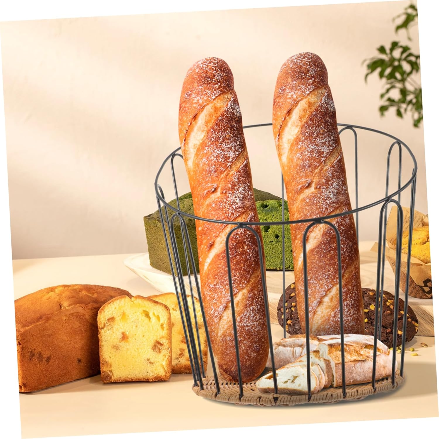 Woven Bread Basket for Kitchen Counter Rust Resistant Iron Frame Large Decorative Storage Basket for Serving Bread and Baked Goods