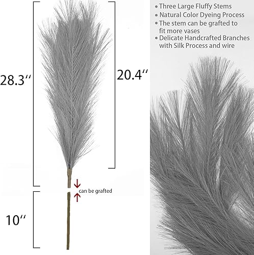 Miniatura 9 de Hierba gris de las pampas alta, paquete de 5 unidades de 5 césped artificial artificial seco gris floral para decoración del hogar, sala de estar,
