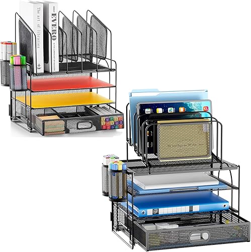 Marbrasse Organizador de escritorio, organizador de escritorio de malla y almacenamiento