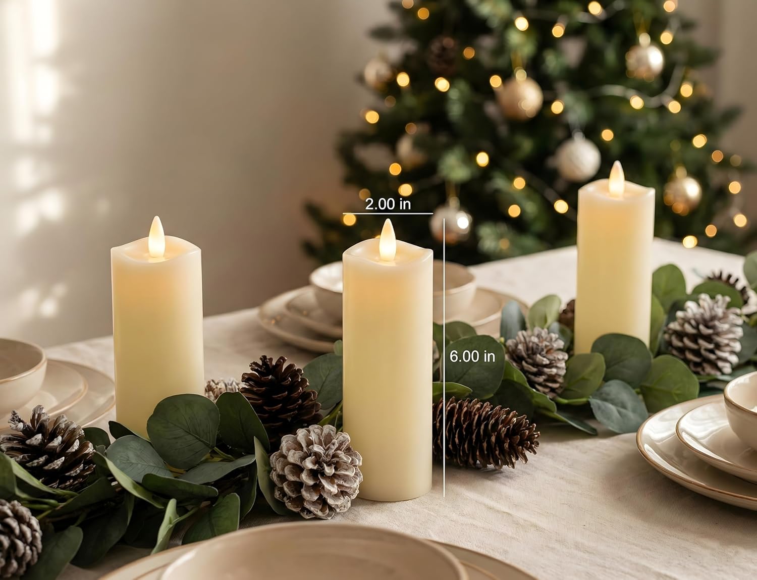 Flameless Candles Flickering with Remote Timer, Battery Operated LED Candles Up to 400 Hours, 3D Moving Flame Real Wax, Set of 3, 2‘’x6‘’ (Ivory, 2inx6in)