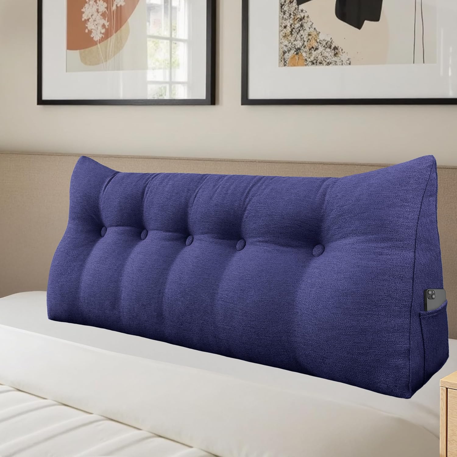 Headboard Pillow Triangular Wedge Pillows Sitting up in Bed for Reading Backrest Daybed Pillow with Removable Cover Twin Blue