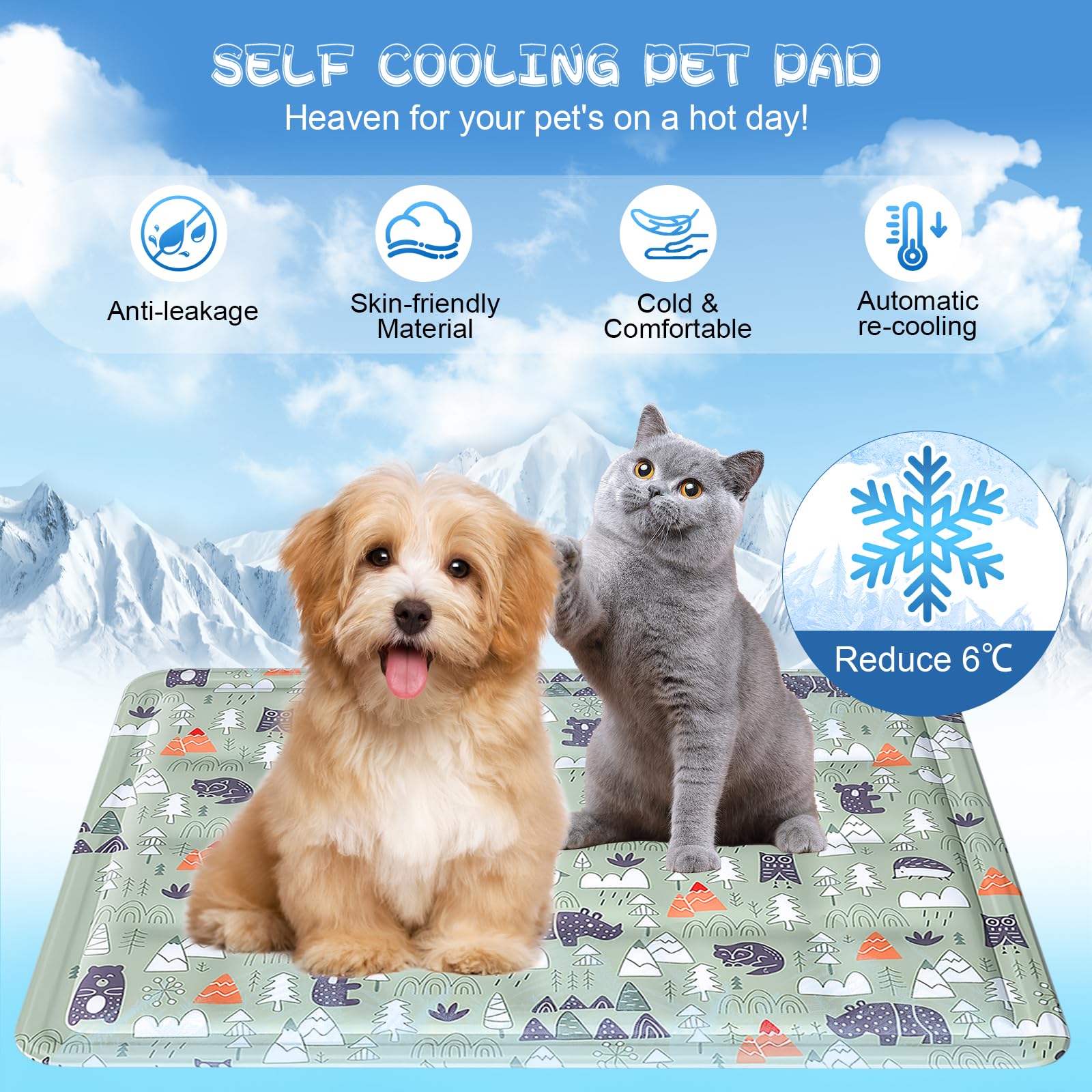 Ninonly Tappetino Rinfrescante per Cani Gatti 50X65 Tappetino Refrigerante per Animali Domestici Gel Non Tossico Impermeabile Antiscivolo Tappeto Refrigerante Cane per Cuccia Cani Gatti Animali