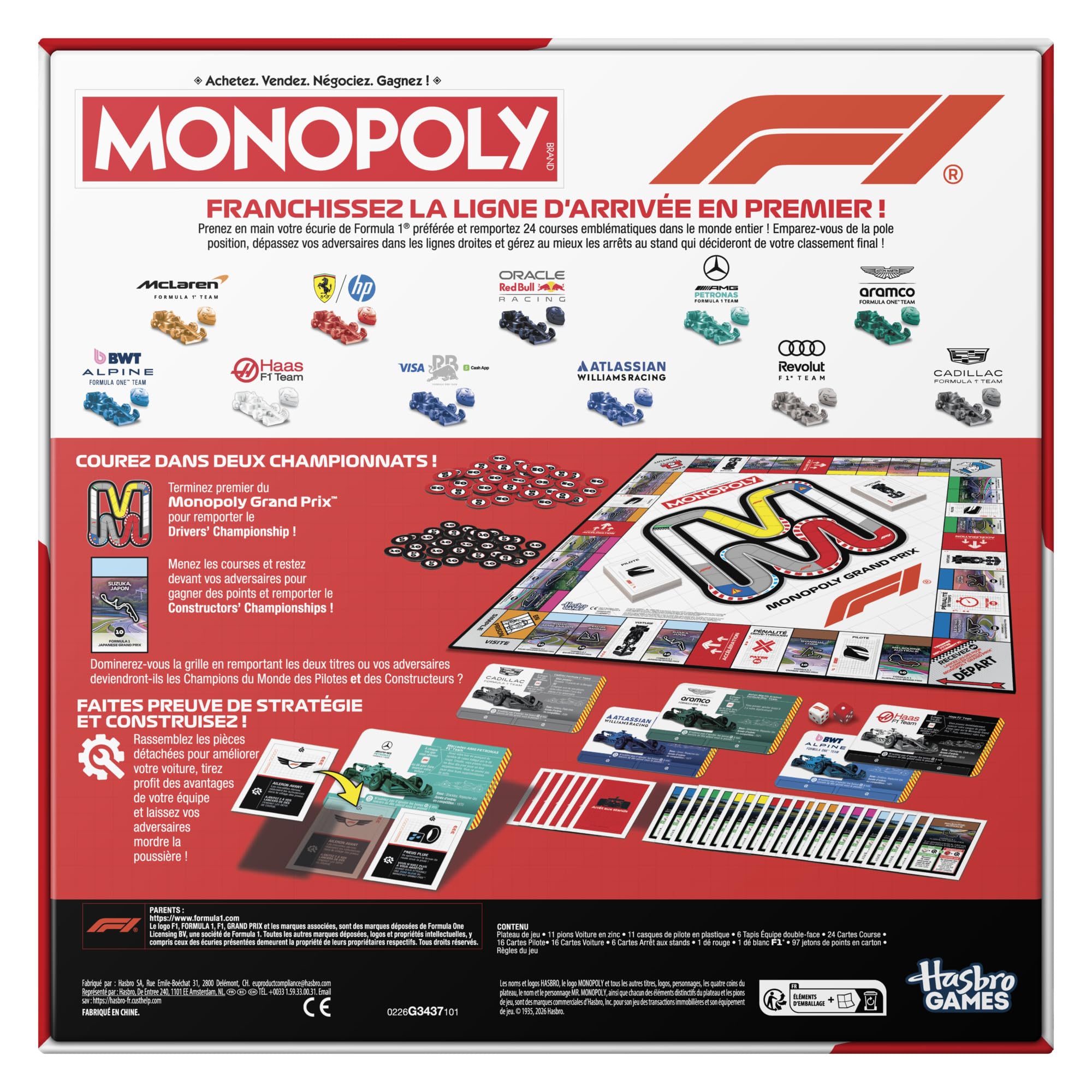 Monopoly F1, gra planszowa | Oficjalnie licencjonowana gra Formula 1 | Gra rodzinna dla dzieci, nastolatków i dorosłych | 2-6 graczy | 45 min. | od 8 lat