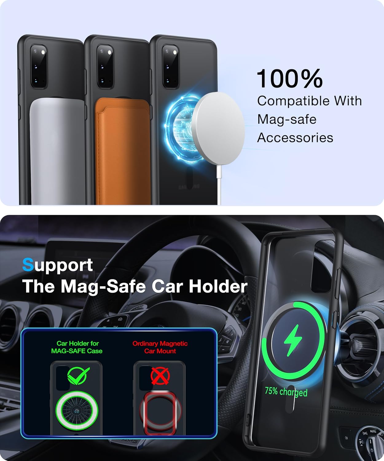 FNDMIL[NO.1 Magnetic]for Samsung Galaxy S20 Case with MagSafe(Not for S20 FE)[Military Shockproof][Translucent Matte][Anti-Fingerprint]Soft Silicone Bumper for Samsung Galaxy S20 Phone Case Slim,Black - Image 3